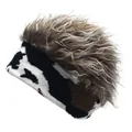 Creative mixed color knitted beanie featuring fluffy synthetic hair trim and cow print pattern - M (56-58cm) / Color Patch Brown Wig