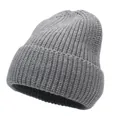 Minimalist grey cashmere blend knit beanie featuring a classic ribbed texture and folded cuff - M(56-58cm) / Light Gray