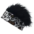 Funny leopard print knitted headband with fluffy black wig hair for men and women - M (56-58cm) / Small Patch Black Wig
