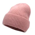 Detailed close-up showing the soft ribbed knit texture and cuff of the pink beanie - M(56-58cm) / Pink