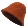 Detail view of caramel faux lamb wool bucket hat showing thick texture and minimalist design - M (56-58cm) / Caramel color