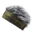 Winter camouflage knitted wig beanie with grey curly synthetic hair for outdoor fun - Adjustable / Camouflage Base Grey Hair