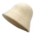Solid beige knit wool bucket hat with soft ribbed texture for winter warmth - M (56-58cm) / Beige