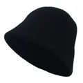 Close-up of black wool knit bucket hat featuring classic vertical ribbed knit texture - M (56-58cm) / Black