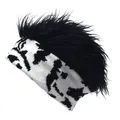 Creative knit headband with black and white color blocks and long faux hair top - M (56-58cm) / Black + Black Faux Fur