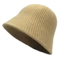 Minimalist khaki knitted wool bucket hat for women featuring a ribbed texture for autumn winter - M (56-58cm) / Khaki