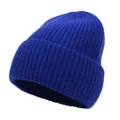 Classic royal blue ribbed knit beanie hat with turnover cuff for autumn and winter warmth - M(56-58cm) / Sapphire Blue