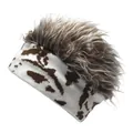 Creative white and brown knit wig beanie with thick brown long faux fur top for parties - M (56-58cm) / Khaki and Coffee Fur