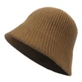 Solid brown knit bucket hat for women with warm ribbed texture and windproof design - M (56-58cm) / Coffee