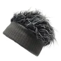 Vertikal gestrickte Beanie mit Perücke-Haar, stylische Hip-Hop Mütze für Damen und Herren - M / Grau Gerippt
