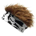 Creative cow pattern knit headband wig cap with brown long faux fur top for hip-hop style - M (56-58cm) / Brown and Dark Brown Fur