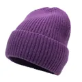 Classic dark purple knitted cashmere beanie for women featuring a warm ribbed fold-over cuff - M(56-58cm) / Purple