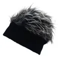 Vertikale Strickperücke Beanie in Schwarz mit silbergrauen Synthetikhaaren für Hip-Hop - M / Schwarz und Grau Fell