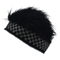 Cinta de punto de tablero de ajedrez con pelo sintético negro, tocado de estilo hip-hop urbano - M (56-58cm) / Estilo Diadema de Cuadros con Pelo Sintético Negro