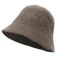 Sombrero de pescador minimalista de lana marrón para mujer con textura de fieltro cálida y gruesa - M / Café Claro