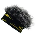 Grey synthetic wig knit beanie with hip-hop style embroidery on black headband - M / Black