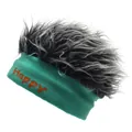 Fascia in maglia verde con ricamo Happy e parrucca afro grigia per feste e travestimenti - M(56-58cm) / Verde con pelliccia grigia