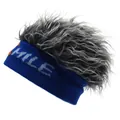 Blue knit beanie with gray fake hair wig and SMILE lettering for hip-hop sports fashion - M (56-58cm) / Blue + Gray Faux Fur