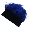 Gorro de punto negro con peluca de pelo sintético azul real para fiestas ocio - Negro + Piel Sintética Azul