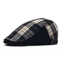 Autumn winter warm plaid beret cap with adjustable metal buckle on white background - M (56-58cm) / Black