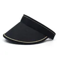 Foldable black paper straw sun visor with wide brim and gold trim for women - One Size / Black