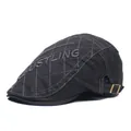 Zwarte heren baret van katoen met ruitpatroon en Bustling borduursel voor casual gebruik - M (56-58cm) / Grijs