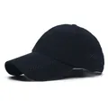 Detail of laser-perforated breathable mesh fabric on black quick-dry sports cap - M (56-58cm) / Navy Blue
