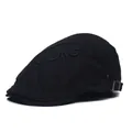Men's black cotton flat cap with quilted diamond pattern and side letter embroidery - M (56-58cm) / Black