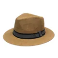 Women's breathable khaki straw sun hat with wide brim and black ribbon for beach travel - One Size / Khaki