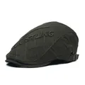 Detail view of cotton flat cap featuring diamond quilting and 3D bustling embroidery - M (56-58cm) / Green