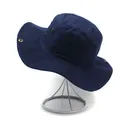 Men's wide brim sun hat in navy blue with foldable side buttons for outdoor hiking and fishing - One Size / Navy Blue