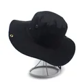 Solid black wide brim sun hat with adjustable windproof cord for hiking and fishing - One Size / Black
