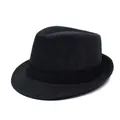 Classic men's black woven fedora hat with textured wave pattern and stylish grosgrain ribbon - Black