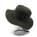 Solid deep green wide brim sun hat with adjustable wind cord for outdoor hiking and fishing - One Size / Army Green