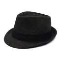 Classic dark brown woven fedora hat with black ribbon band and retro vintage style - Coffee