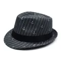 Chapeau fedora classique avec motifs d'ancres blanches et rayures verticales sur tissu noir - Taille unique / gris foncé