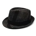 Chapeau fedora classique à rayures pour hommes en tissu de laine à carreaux marron et gris - Taille Unique(58cm) / Carreaux Marron