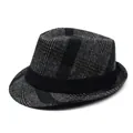 Chapeau fedora classique à carreaux noir et blanc pour homme avec ruban élégant - Taille Unique(58cm) / Carreaux Noir