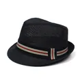 Schwarzer Herren-Strohhut aus Papier mit stylischem rot-schwarzem Zierband in Fedora-Form - Schwarz