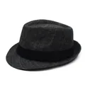 Κλασικό καπέλο Fedora με σχέδιο ψαροκόκαλο σε σκούρο γκρι με κόκκινο καρό μοτίβο - Ένα μέγεθος / Γκρι