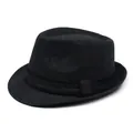Classic houndstooth jazz fedora hat with black decorative band for elegant women - One Size / Black