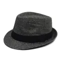 Chapeau fedora classique pour hommes en gris chiné avec ruban noir et texture laineuse - Taille unique / Gris