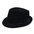 Chapeau fedora noir classique à fines rayures pour hommes avec ruban de satin élégant - Taille unique / Noir
