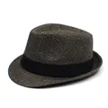 Chapeau Fedora classique en tweed marron pour homme avec ruban noir et bord roulé étroit - Taille unique / Marron