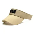 Beige Sonnenblende für Damen aus Baumwolle mit schwarzer Stickerei und breiter Krempe - Beige