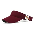 Fashionable wine red cotton visor cap with side label and reinforced brim stitching - One Size / Red