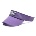 Lilac purple cotton sun visor hat with bold free letter embroidery in side view - Purple