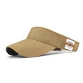 Khaki cotton sun visor hat with stylish fabric label and metal rivet accents - One Size / Khaki