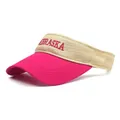 Fashionable cotton open-top sun hat with Nebraska embroidery and pink visor - Rose Red