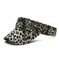 Women's leopard print open top sun hat with breathable curved brim for summer - One Size / Beige
